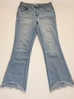1822 Denim Light Blue Flare Jeans with Frayed Hem